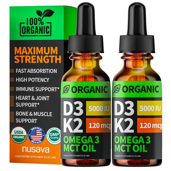 (2 Pack) Organic Vitamin D3 K2 Drops with MCT Oil,