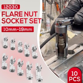 12030 Flare Nut Socket Set, 3/8" Square Drive Diesel Injector Fuel Line Socket Wrench Set, 10mm-19mm (10PCS)
