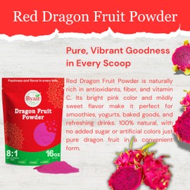 Byait Freeze Dried Dragon Fruit Powder 16 Oz, Fine Pitaya Powder for Food Coloring, Baking, Smoothies, Drinks, Ice Cream, Cocktails, Vegan, Non-GMO, No Added Sugar