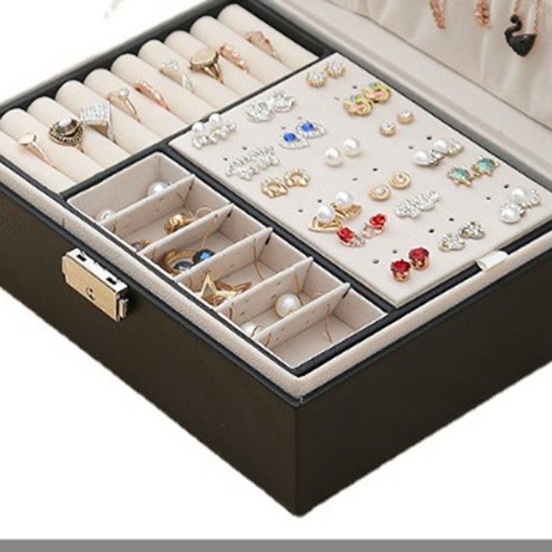 Jewelry Box Large Capacity Double Layer Black Jewelry Storage Case