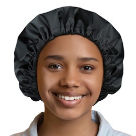 Kids Shower Cap for Girls and Boys with Curly Hair, Braids, Dreadlocks, Twists Dark Black