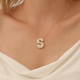 Gold Necklace Women Rhinestone Initial Necklace for Women Bubble Letter Necklace Gold Pendants Cute Stuff Trendy Christmas Gifts for Women