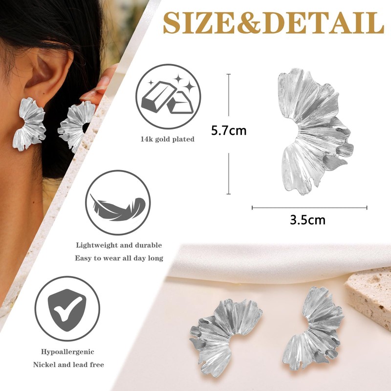 WATEFOER Earrings Ginkgo Leaf, Gold Flower Earrings for Women, Gold