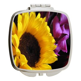 Island Gifting - Jumbo Sunflower on Floral Backdrop - Square Compact Mirror - Travel Mirror