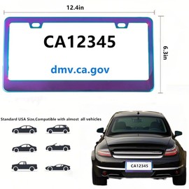 Fashion Slim Iridescent Chrome Blue License Plate Frames,Exclusive Polish Mirror Effect License Plate Covers,Weather Proof License Plate Holders for Women(Chrome Blue,2PCS)