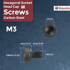 Kozelo 50 Hex Socket Screw [M3 0.5 x 4mm] Alloy Steel Grade 12.9 Cap Screw Socket Screw Full Thread Black Oxide Coated Treated Hex Screw Machinery Equipment Motorcycle Assembly Repair Furniture
