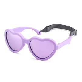 Hycredi Baby Heart Shaped Sunglasses - with Strap Adjustable Polarized Shades for Newborn Infant Age 0-24 Months - Purple/Purple Mirrored