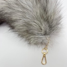 LAIDIC Therian fox tail keychain Fluffy foxfur tail backpack tassel bag handbag accessories hook pendant Cosplay toy photo (Silver Blue Fox)
