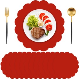 80 Pcs Red Paper Placemats,13.5 Inch Mother's Day Placemat Disposable Scalloped Place Mat Red Charger Place Mat for Mothers Day Birthday Anniversay Wedding Dinner Table Decor