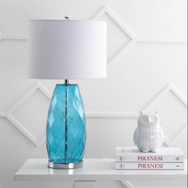 JONATHAN Y JYL4009B Juliette 26.5" Glass/Metal LED Lamp Contemporary,Transitional,Coastal for Bedroom, Living Room, Office, College Dorm, Coffee Table, Bookcase, Moroccan Blue