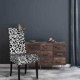 Numland Leopard Skin Pattern Dining Chair Cover Wild Cheetah Animal Spotted Texture Monochrome Dots Removable Washable for Home Decor Kitchen Living Room Party Office, 1 Pack