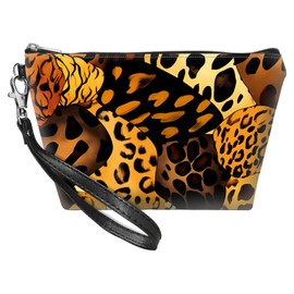 HEAKIERG Cosmetic Bags for Women 7.9"x5.1", Make up Bags Travel Bag with Wrist Rope Canvas Bag Toiletries Storage Organization Bag for Ladies Gift Cute Makeup Accessories, Leopard