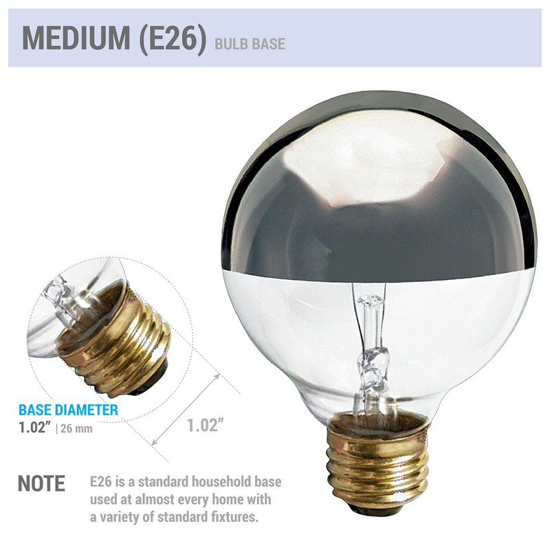 KOR (4 Pack) G25 Incandescent Light Bulb, Silver Half Chrome