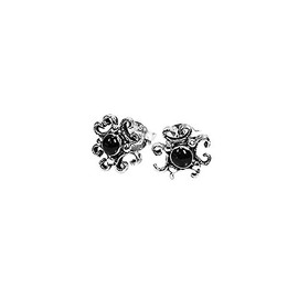 NKlaus Pair of 925 Sterling Silver Celtic Medieval Stud Earrings Black Onyx 7034, Sterling Silver, Onyx
