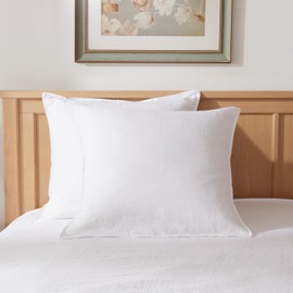 TOSMO 100% Linen Pillow Shams, Set of 2, Stone Washed Pillow Covers for Elegant Home Decorative, Soft and Durable Square Throw Pillow Case Cover Shell, Euro Size 26" X 26", White