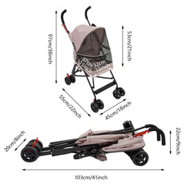 Pet Stroller, Foldable Pet Travel Stroller with Weather Cover, 2 Wheels Pet Strolling Cart for Small Medium Dogs Cats with Cup Holder Breathable Visible Mesh Outdoor Stroller for All-Season (Pink)