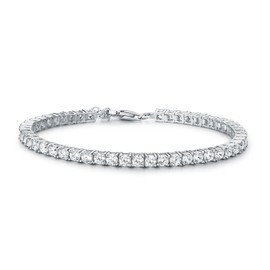 Diamond Treats Silver Tennis Bracelet for Women and Girls, solid 925 Sterling Silver with 3mm Sparkling Cubic Zirconia Stones, 6.5-7.5 inch Ladies Eternity Bracelet, Silver Bracelets for Womens