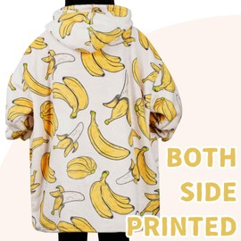 Banana Gifts for Banana Lovers, Wearable Flannel Banana Blanket Hoodie with Two Large Pocket