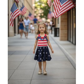 Magic Park Baby Girls Independence Day Dress Toddler Girl 4th of July Outfits Kids Stars Stripes Dresses Patriotic Clothes (18 Months, Red-Blue)