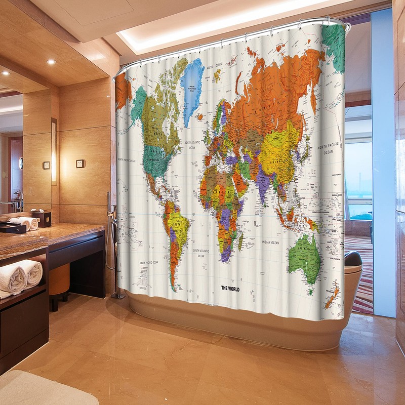 LIVETTY World Map Bathroom Shower Curtains Fabric Shower Curtain Waterproof