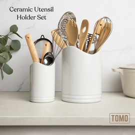 TOMO Utensil Holders - Set of 2 - Large and Small Ceramic Kitchen Utensil Organizer - Cooking Utensil Crocks for Kitchen Counter