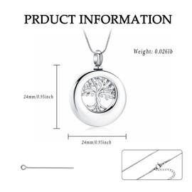 XSMZB Tree of Life Urn Necklace for Ashes Eternity Keepsake Cremation Jewelry for Ashes for Human/Pet Memorial Pendant Locket (Silver Tree)