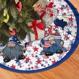 July 4th American Flag Patriotic Tree Skirt 36" Gnome Tree Mat for Christmas Xmasn Festive Party Yard Decorations Indoor Outdoor Ornaments