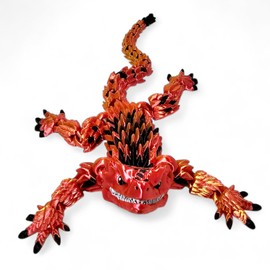 Stylish Articulated Armadillo Lizard - 3D Printed - Vibrant Hues, Calming Fidget Figurine for ADHD, Playful Reptile Model for Trendy Desks, Homes, Displays, Smooth Joint Movement (RED/GOLD IRONFLARE)