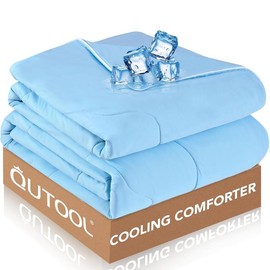 QUTOOL Cooling Comforter for Hot Sleepers, Soft Blankets Top Sheet for Night Sweats, Double-Sided Cool Lightweight Comfy Blanket, Bedroom Essentials for Summer - Color: Ice Blue, Bedding Size: Full/Queen(90"x90")