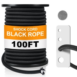 Wesnoy 1/4 Inch 100 ft Bungee Shock Cord Rope Heavy Duty Kayak Bungee Elastic Stretch Shock Cord Black Polyester Stretch Rope for DIY Projects Kayak Strap Tie Downs Camping Tent Crafting