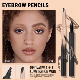 Angled Brush Eyebrow Pencils Set,3-in-1 Liquid Microblading Eyebrow Pen for Women,Waterproof,Quick-Drying,Upgraded Square Angled Tip for Wild Natural-Looking Brows, All Day (#04 Gray black)