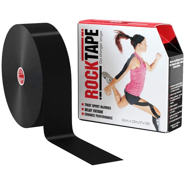 RockTape Original 2-Inch Water-Resistant Kinesiology Tape, 105-Foot Continuous Roll, Black