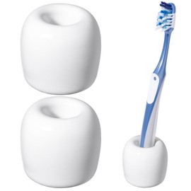 Urbanstrive Ceramic Toothbrush Holders for Bathrooms, Sleek Tooth Brush Holder Toothbrush Stand Tooth Brushing Holder, Portable Bathroom Accessories Organizer, White, 2 Pack