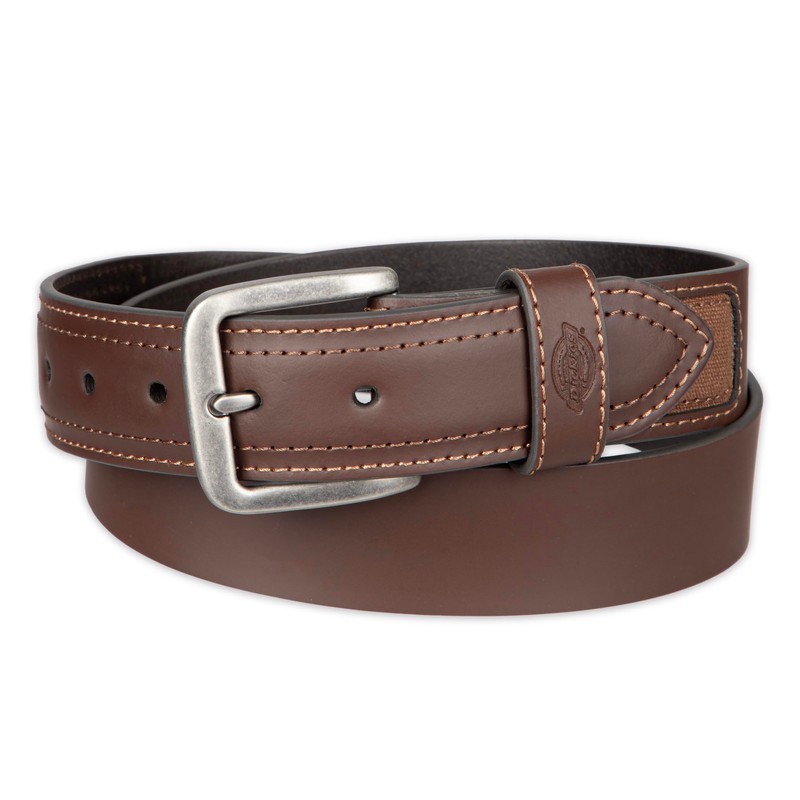 Dickies Men's Leather Canvas Inlay Belt, Brown, Medium