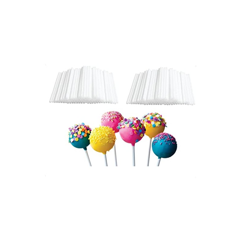 200pz Palitos para paleta de plástico 11cm blanco estriado brocheta