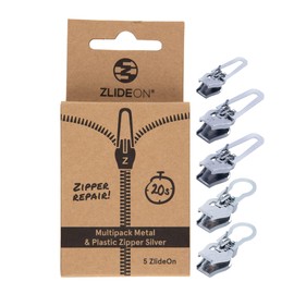 ZlideOn Zipper Pull Replacement - 5pcs, Silver, Normal - Instant Zipper Replacement Slider Multipack