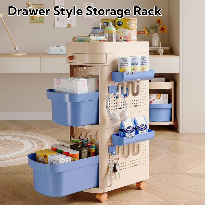 Metgoods 3-Tier Rolling Storage Cart with Drawers, Mobile Organizer Rack