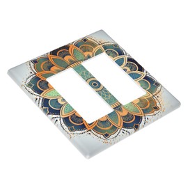 Vintage Floral Mandala 2 Gang Wall Plate Outlet for Decorative Outlet Wall Plate Electrical Faceplate Home Bedroom Art Panel Decor