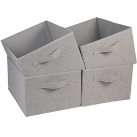 JAKAGO Fabric Storage Bins set of 4 Rectangle Storage Baskets with Handle Foldable Closet Organizer for Clothes Towel Toys Books Collapsible Clothing Container for Shelves Bedroom Playroom (High-Gray)