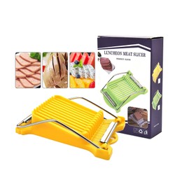 ICSTM Multipurpose Luncheon Meat Slicer,Stainless Steel Wire Egg Slicer,Cuts 11 Slices for Spam,Cheese,fruit,Soft Food and Ham (Yellow)