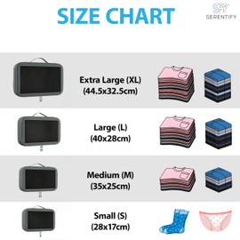 Serentify Packing Cubes for Suitcases - 4PCS Suitcase Organiser Bags Set (XL, L, M & S) - Extra Deep - Durable Nylon Ripstop Fabric - Holiday Travel Essentials - Packing Bags for Backpack (Grey)