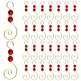 MOROBOR Christmas Ornament Hooks, 30pcs Christmas Tree Decoration Hanger Hooks S Shape Hooks Christmas Ornament Metal Hooks with Crystal Round Bead (Red)