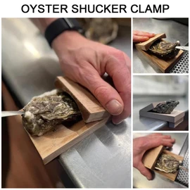 KUIING Oyster Shucker Clamp, Wooden Handguard Oyster Shucking Clamp Holder, Ergonomic Shellfish Seafood Opener Tool for Home Restaurant Party Camping Picnics