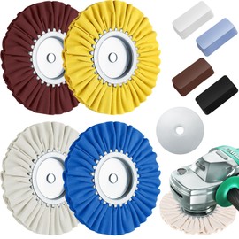 Amylove 9 Pcs 8" Airway Buffing Wheel Aluminum Polishing Kit Safety Flange in Diameter 5/8 Inch Arbor Hole, Aluminum Metal Polishing Wheel for Angle Grinder (Dark Color)