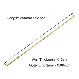 VictorsHome Brass Round Tube, 2mm OD 0.5mm Wall Thickness 300mm Length Metal Seamless Straight Tubing for DIY Crafts Model 3pcs
