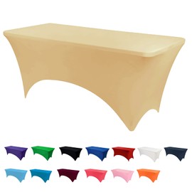 RAYNEAY 6FT Stretch Tablecloth for Craft, Champagne Spandex Stretch Table Cloth, Washable and Wrinkle Resistant Market Stall Table Cover for Banquet Folding Table Event Wedding