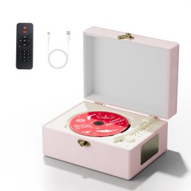 Yintiny Time Music Box CD Player with Speakers; Bluetooth Transmitter; Festival Gift; BGM Player for Home Decor (Pink)