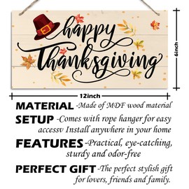 Thanksgiving Sign Happy Thanksgiving Sign Decor Fall Autumn Seasonal Wall Art Hanging Fall Leaves Wooden Decor for Farmhouse Home Office Indoor Outdoor Party