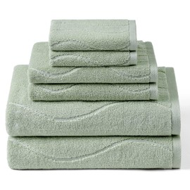 Ultra Soft 6-Piece Towels Set, 100% Cotton Thick Soft Highly Absorbent Wavy Striped Towels, Quick Dry, Bathroom Towels Set (2 Bath Towels, 2 Hand Towels, 2 Washcloths) Perfect for Bathroom