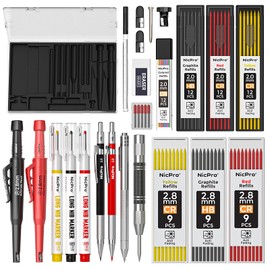Nicpro 24 Pcs CP3000 Carpenter Pencil Set with Sharpener, Automatic Center Punch, Carbide Scribe Tool, Mechanical Pencil and Deep Hole Marker Pen, Heavy Duty Construction Pencil for Architect-With Box